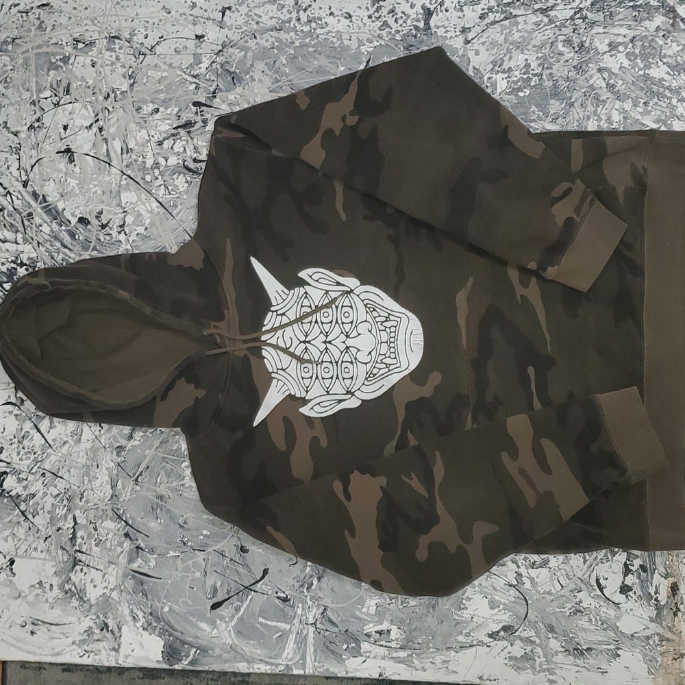 Kabuki mask mens camo graphic hoodie